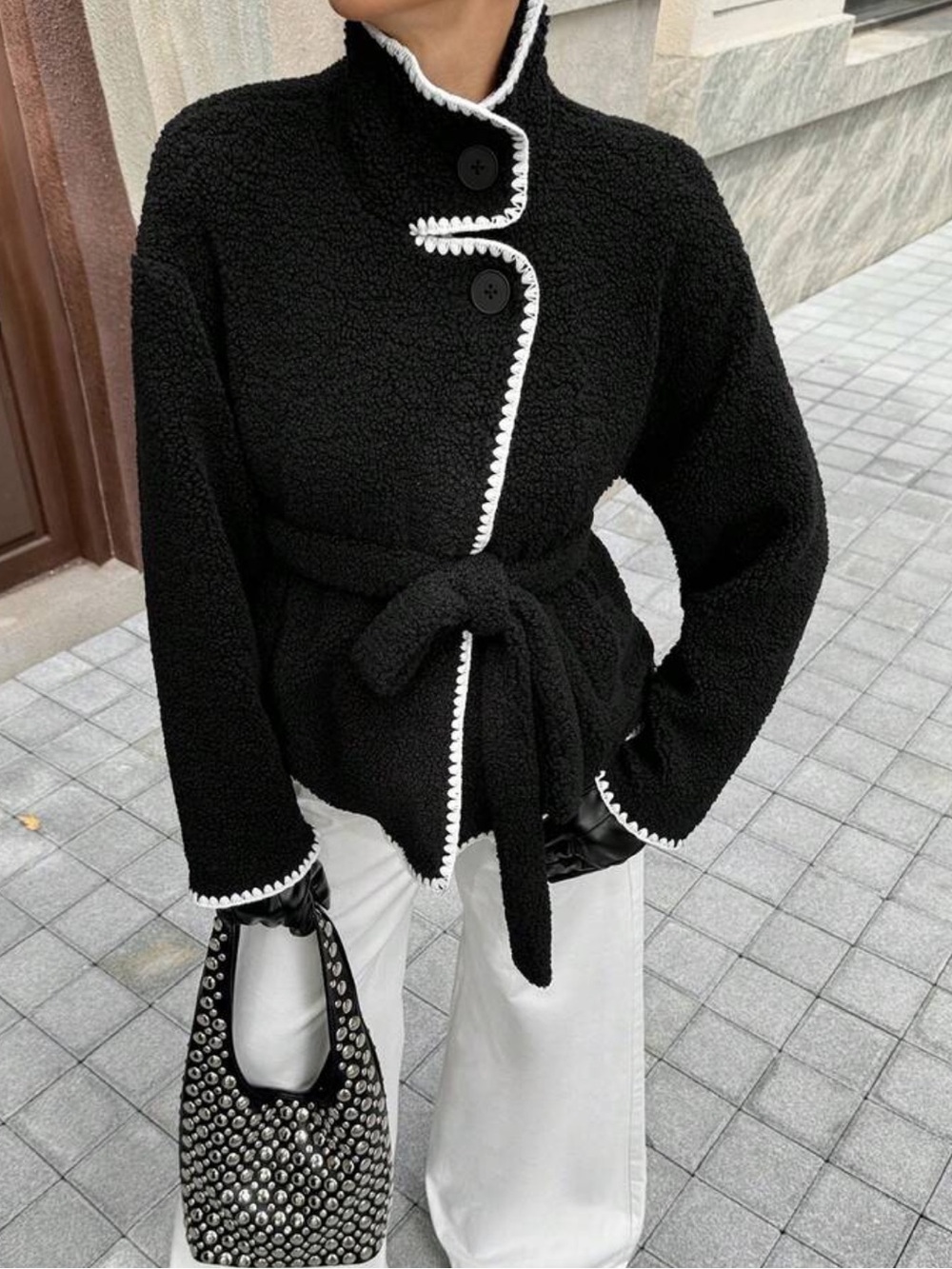 Women's Elegant Black And White Winter Thermal Coat,Fashion Contrast
